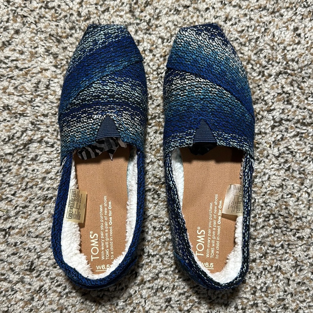 Toms Woven Blue Alpargata Wool Lined Size: 6.5 Brand New w/o Tags